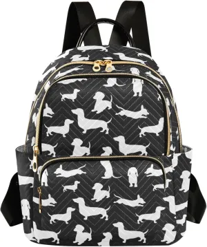 ALAZA Travel Backpack Purse for Women Fashion Anti-theft Work Casual Dachshund Dog Cartoon Black Daypack Shoulder Bag Medium Size