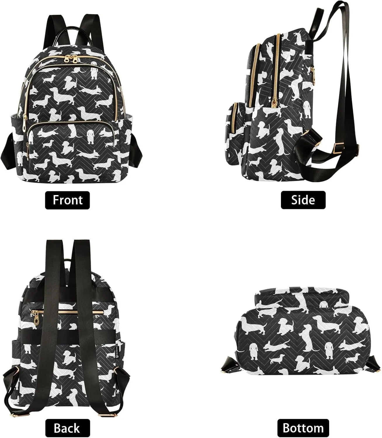 ALAZA Travel Backpack Purse for Women Fashion Anti-theft Work Casual Dachshund Dog Cartoon Black Daypack Shoulder Bag Medium Size