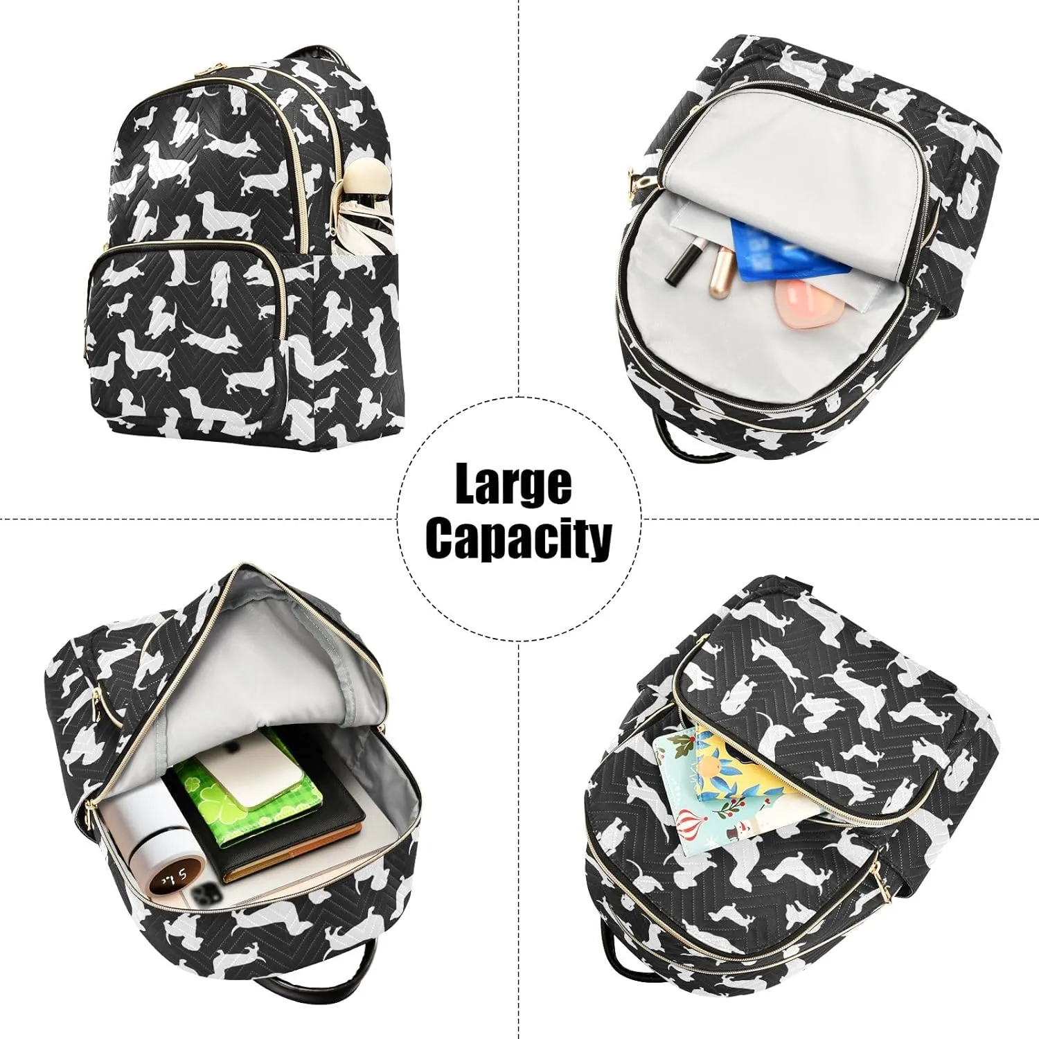 ALAZA Travel Backpack Purse for Women Fashion Anti-theft Work Casual Dachshund Dog Cartoon Black Daypack Shoulder Bag Medium Size