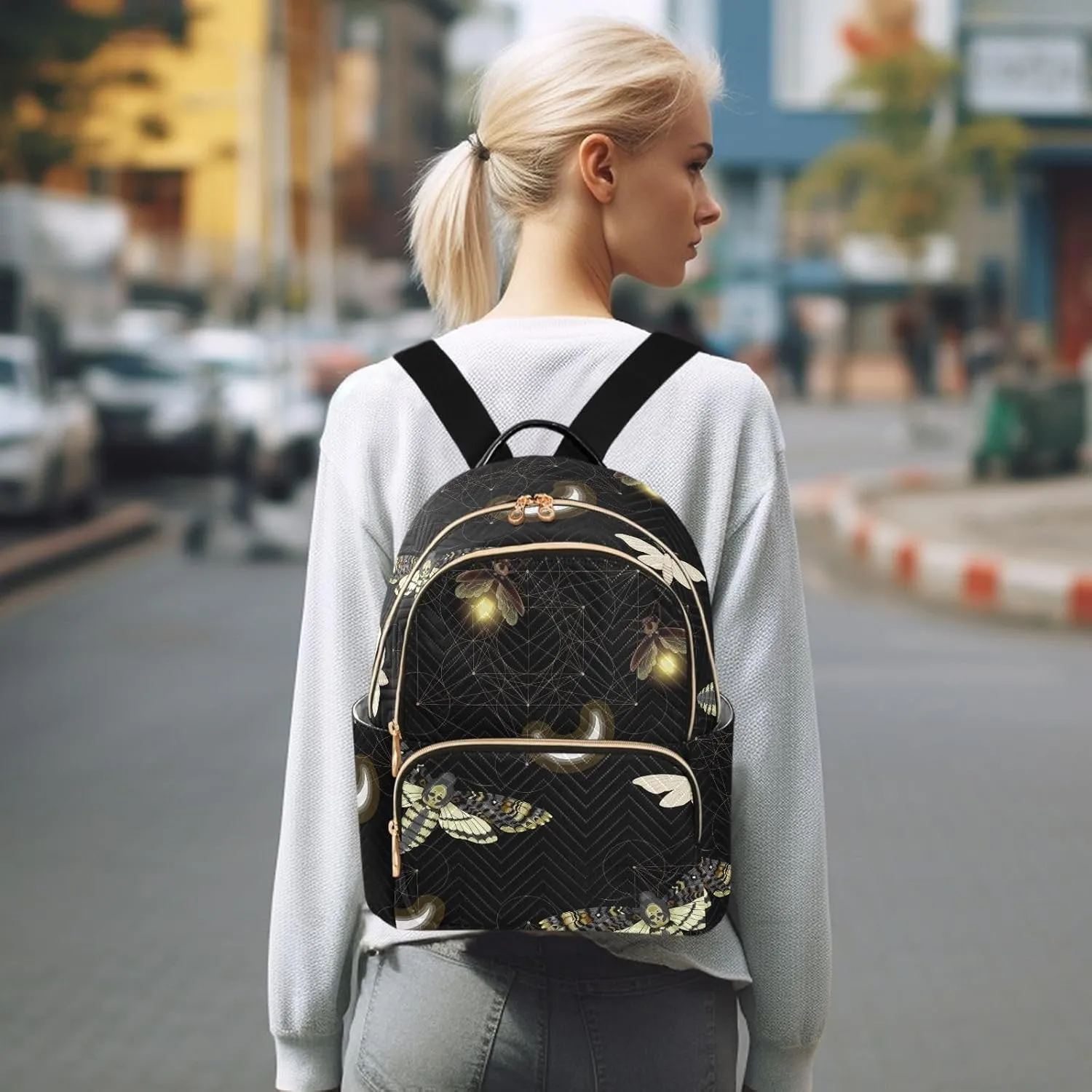 ALAZA Travel Backpack Purse for Women Fashion Anti-theft Work Casual Death Moth Butterfly Daypack Shoulder Bag Medium Size