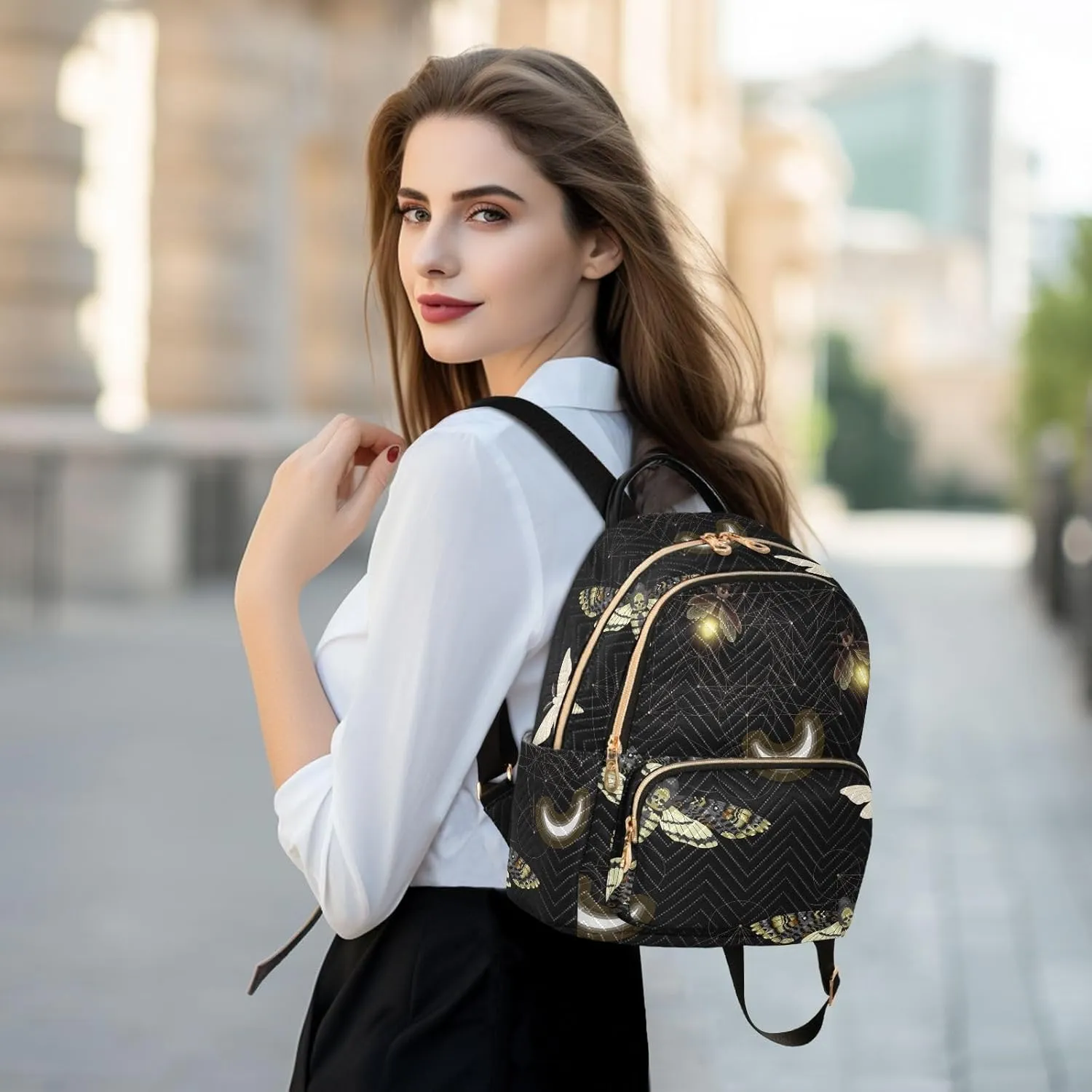 ALAZA Travel Backpack Purse for Women Fashion Anti-theft Work Casual Death Moth Butterfly Daypack Shoulder Bag Medium Size