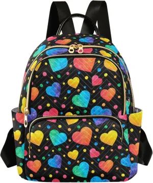 ALAZA Travel Backpack Purse for Women Fashion Anti-theft Work Casual Rainbow Heart Watercolor Daypack Shoulder Bag Medium Size
