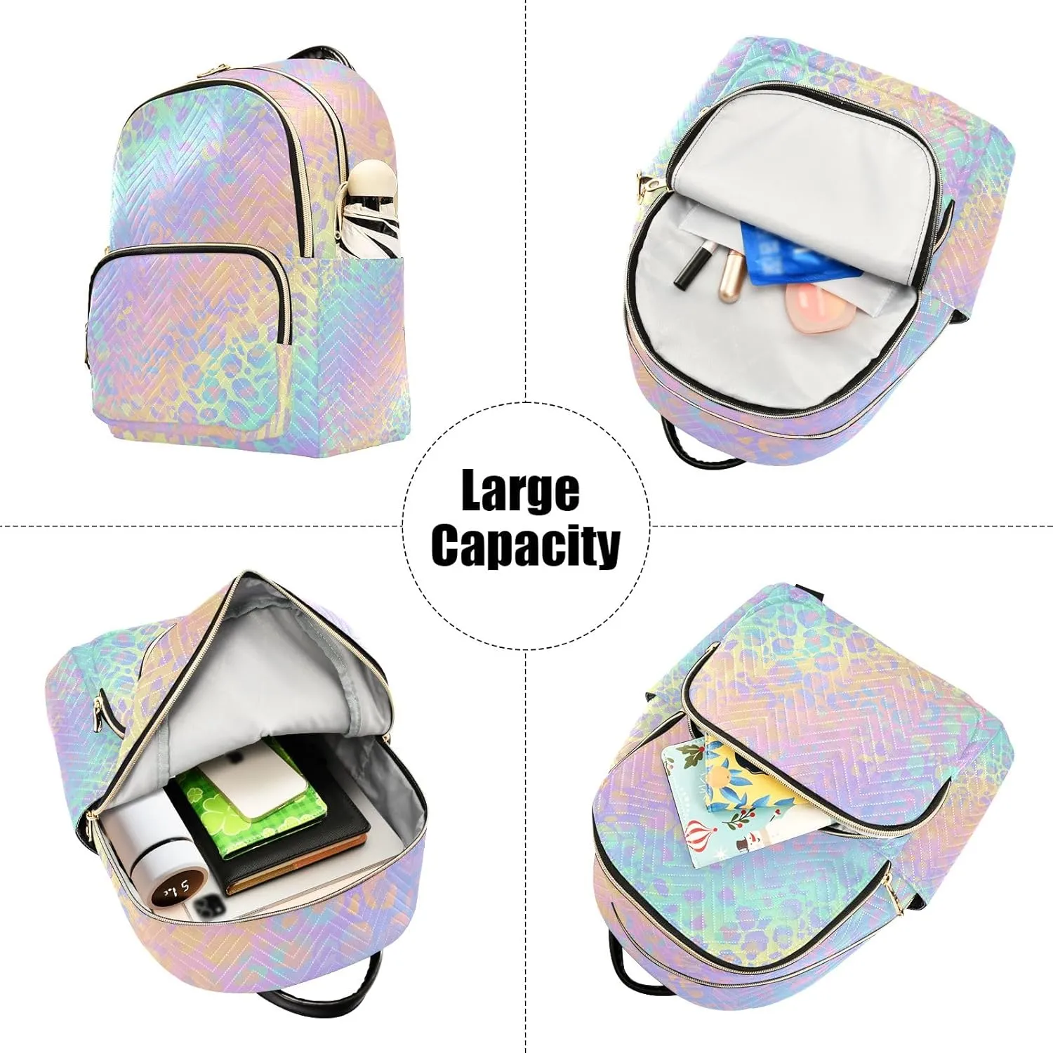 ALAZA Travel Backpack Purse for Women Fashion Anti-theft Work Casual Rainbow Leopard Cheetah Daypack Shoulder Bag Medium