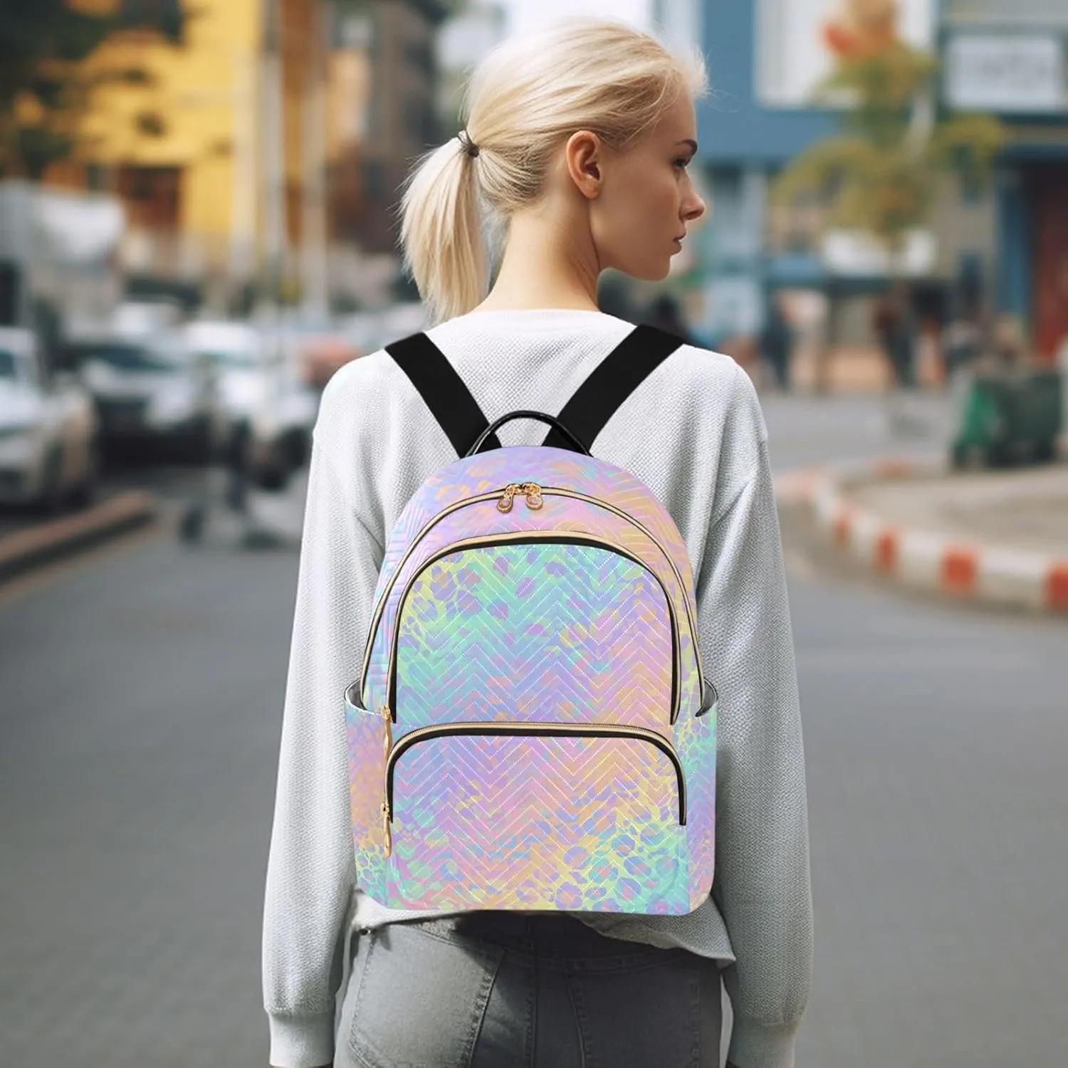 ALAZA Travel Backpack Purse for Women Fashion Anti-theft Work Casual Rainbow Leopard Cheetah Daypack Shoulder Bag Medium