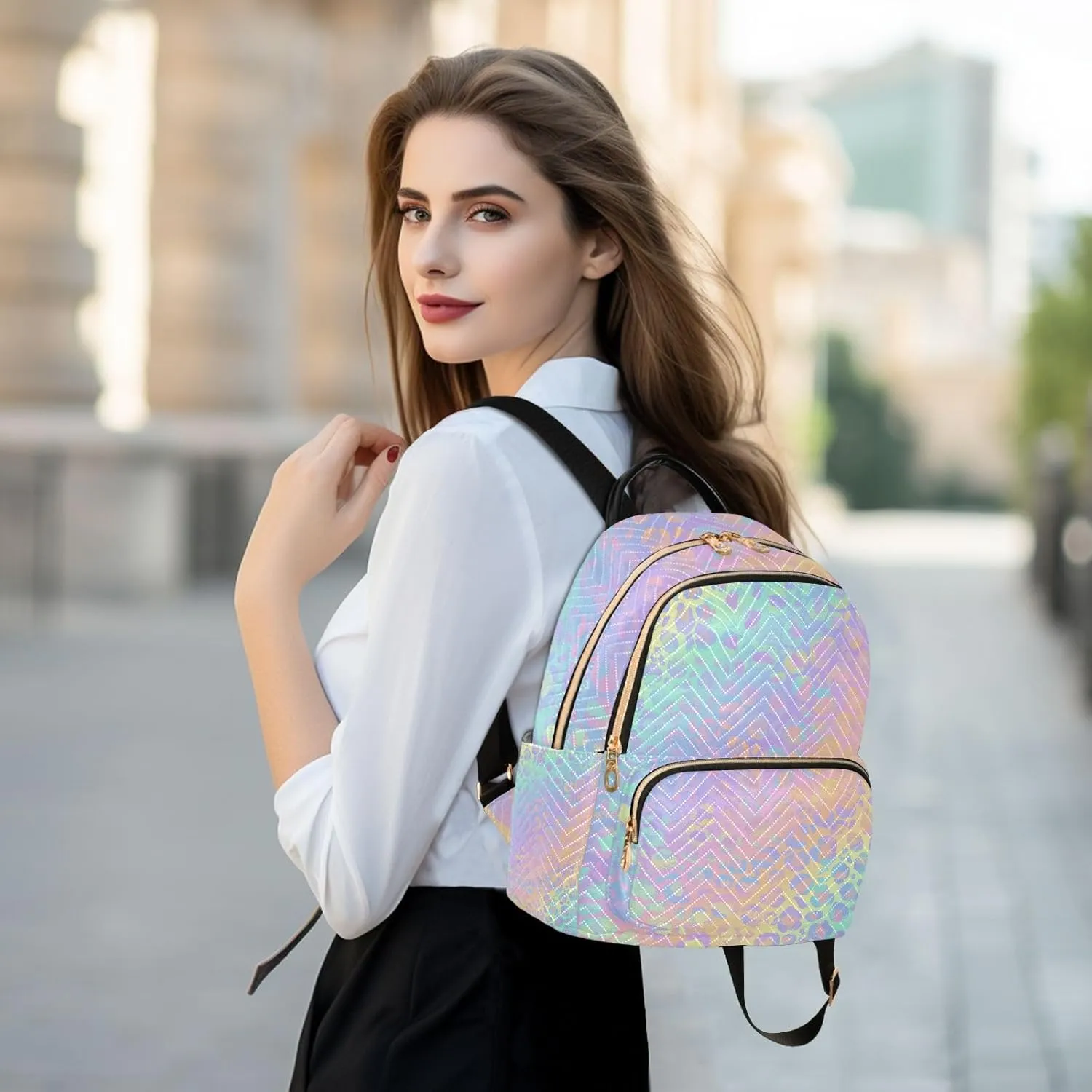 ALAZA Travel Backpack Purse for Women Fashion Anti-theft Work Casual Rainbow Leopard Cheetah Daypack Shoulder Bag Medium