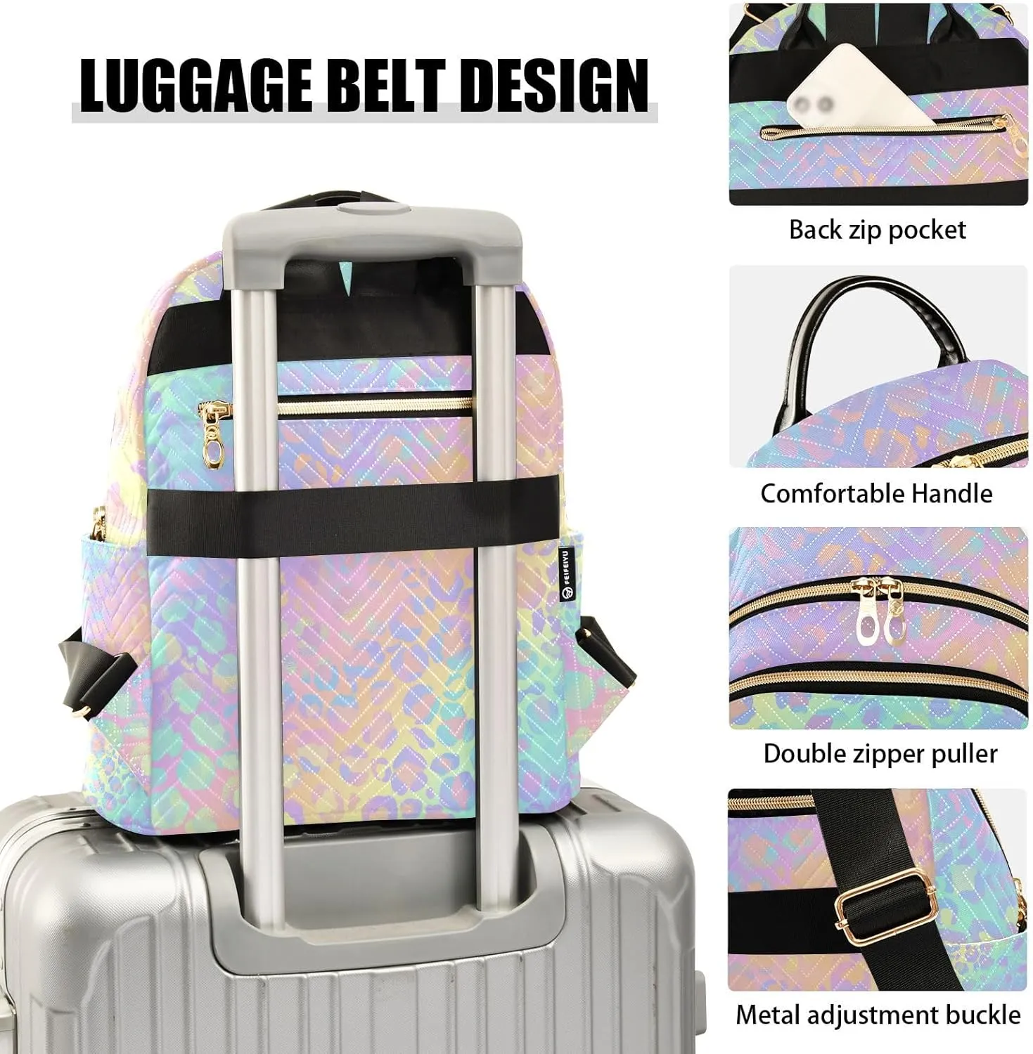 ALAZA Travel Backpack Purse for Women Fashion Anti-theft Work Casual Rainbow Leopard Cheetah Daypack Shoulder Bag Medium