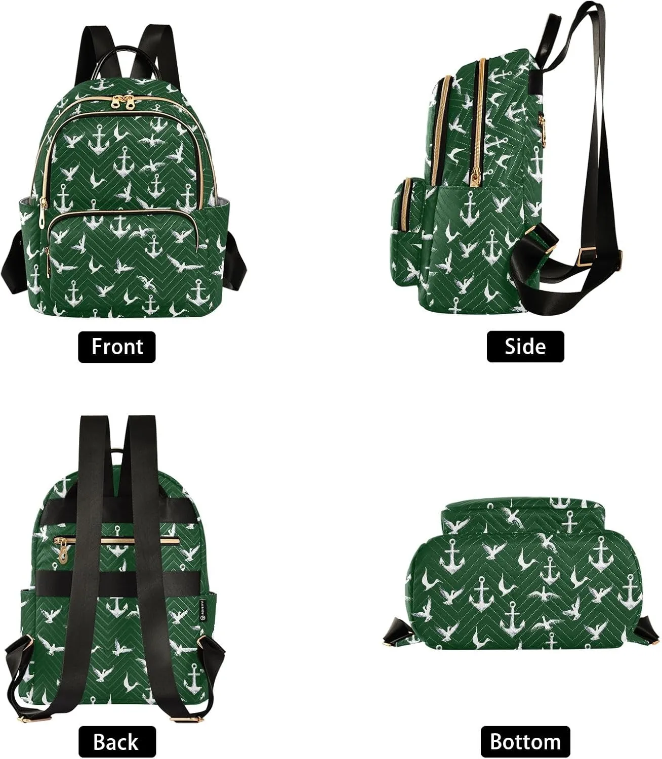 ALAZA Travel Backpack Purse for Women Fashion Anti-theft Work Casual Sea Gull Green Bird Daypack Shoulder Bag Medium Size