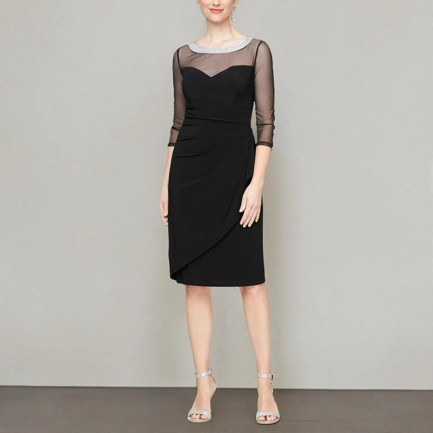 Alex Evenings Women's Short Shift Dress with Embellished Illusion Detail