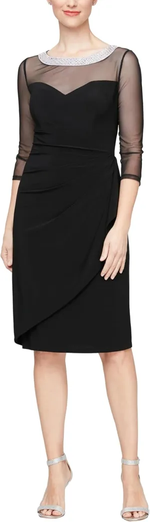 Alex Evenings Women's Short Shift Dress with Embellished Illusion Detail