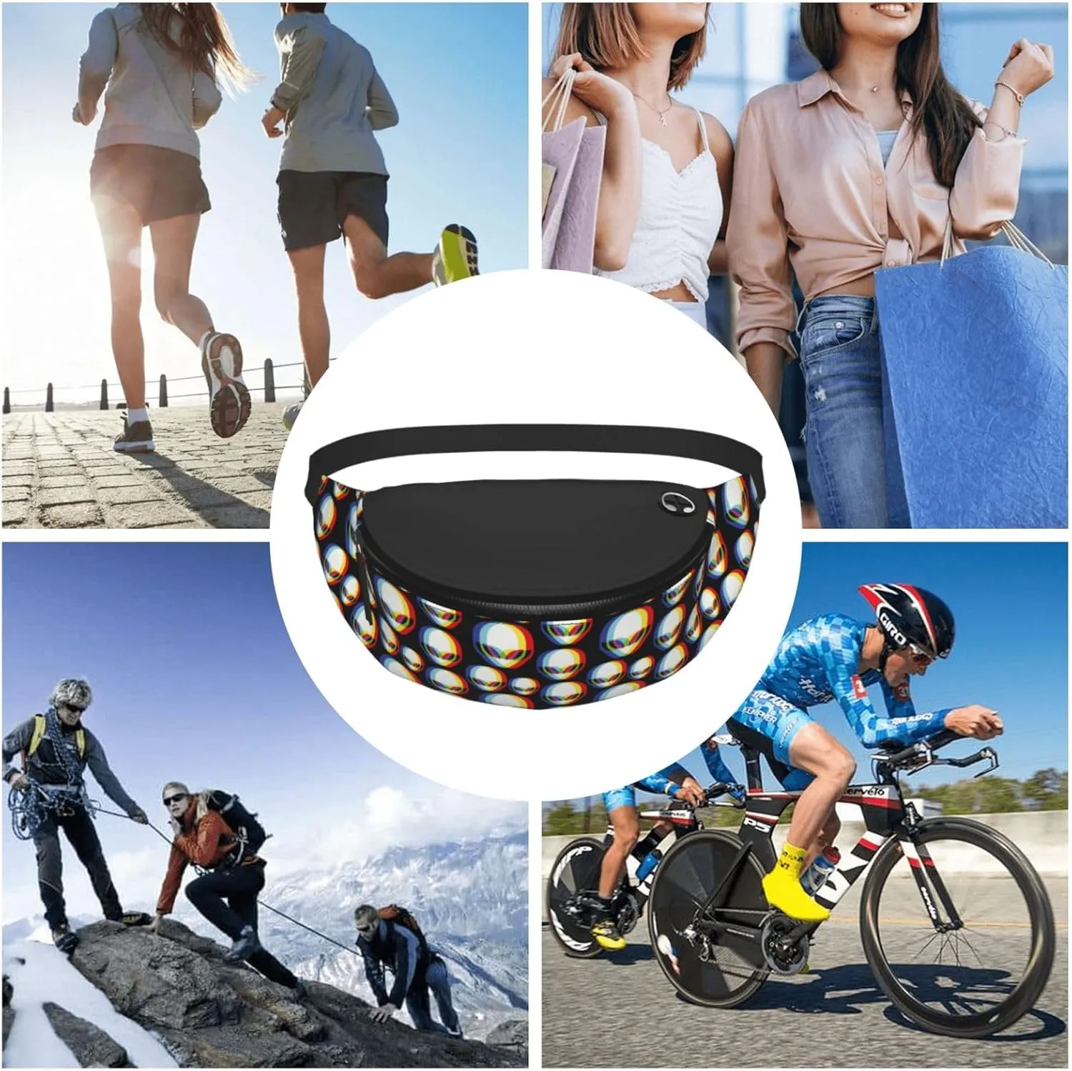 alien abstract fashion Fashion casual fanny pack waist bag men women adjustable belt waist bag for travel hiking cycling running festival carnival