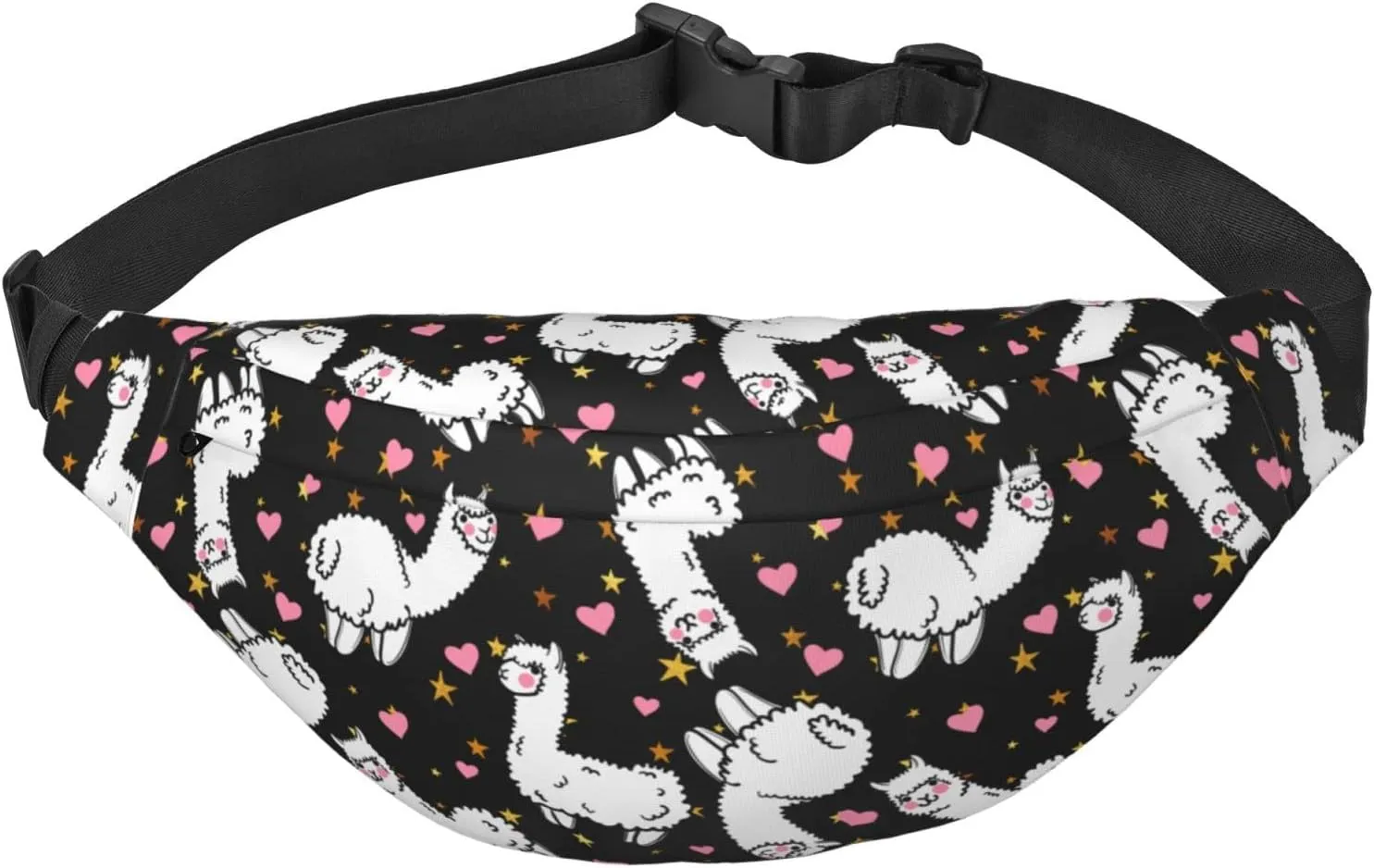 Alpaca Llama Large Crossbody Fanny Pack Belt Bag With 3 Zipper Pockets, Gifts For Sports Festival Workout Traveling Running Casual Hands Free Waist Pack Wallets Phone Bag
