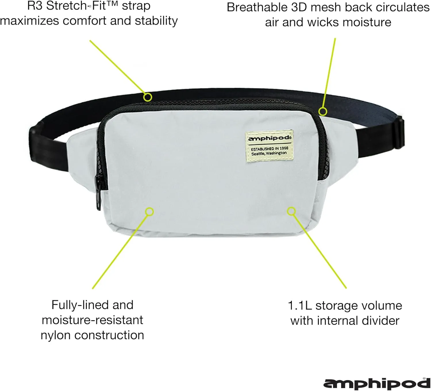 Amphipod R3 Convertible Pack, Lightweight Runners Pack & Crossbody Bag for Running, Travel, Hiking, Every Day, Men & Women - Dove/Slate