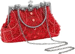 Amylove 1920s Vintage Beaded Clutch Evening Bag Formal 1920s Accessories for Women Wedding Party Gift