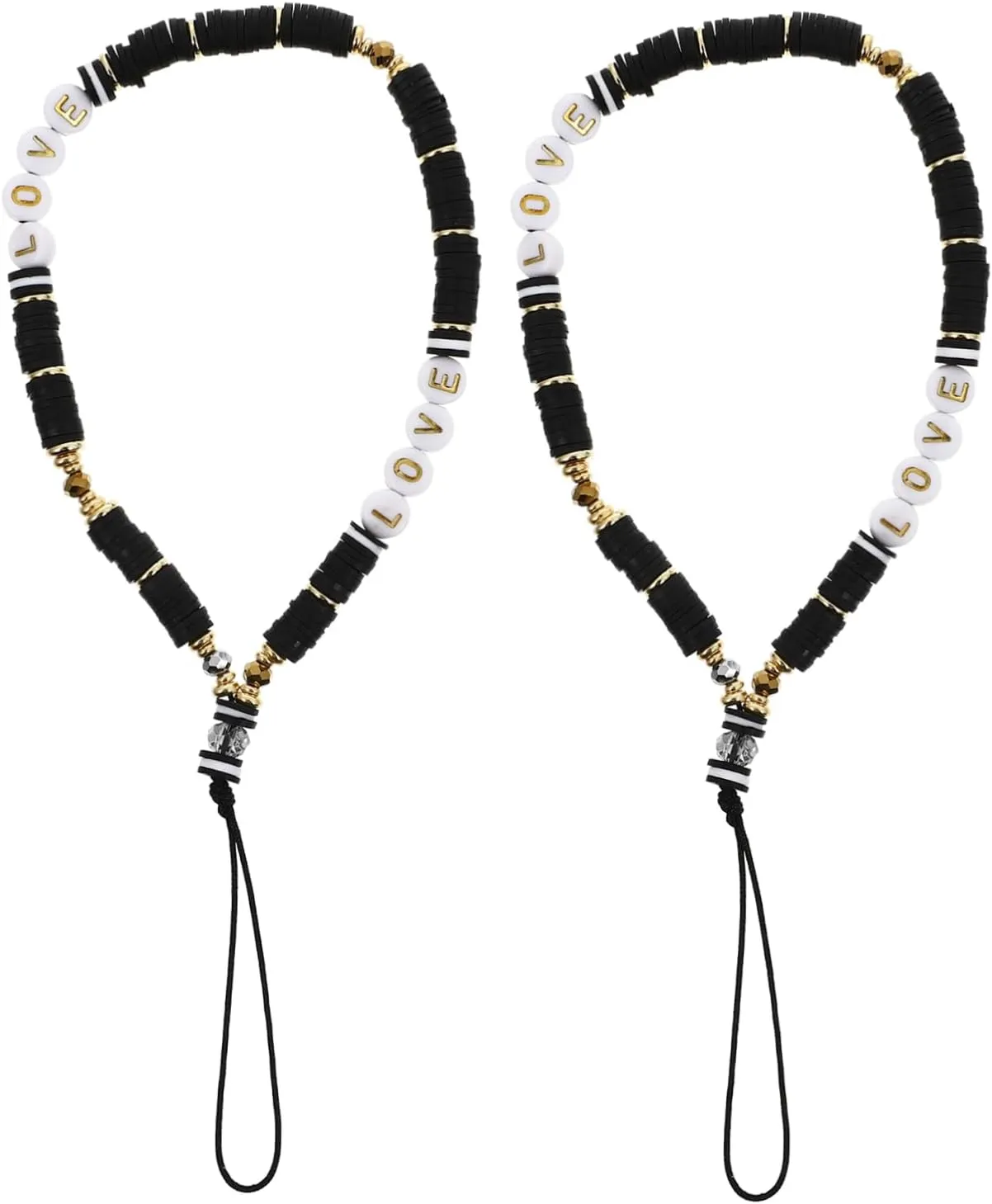 Angoily Mobile Phone Chain Lanyard 6mm Soft Clay Bead Black White Protective Phone Accessory Stylish Wristband