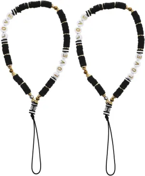 Angoily Mobile Phone Chain Lanyard 6mm Soft Clay Bead Black White Protective Phone Accessory Stylish Wristband