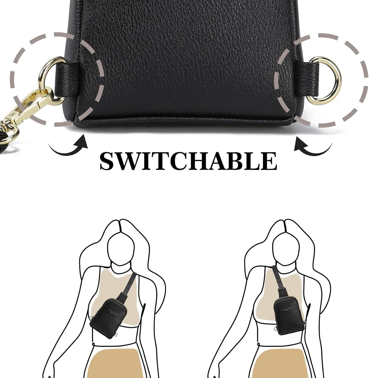 AOCINA INICAT Small Sling Bag Crossbody Vegan Leather Fanny Packs for Women Fashionable Chest Bag for Travel