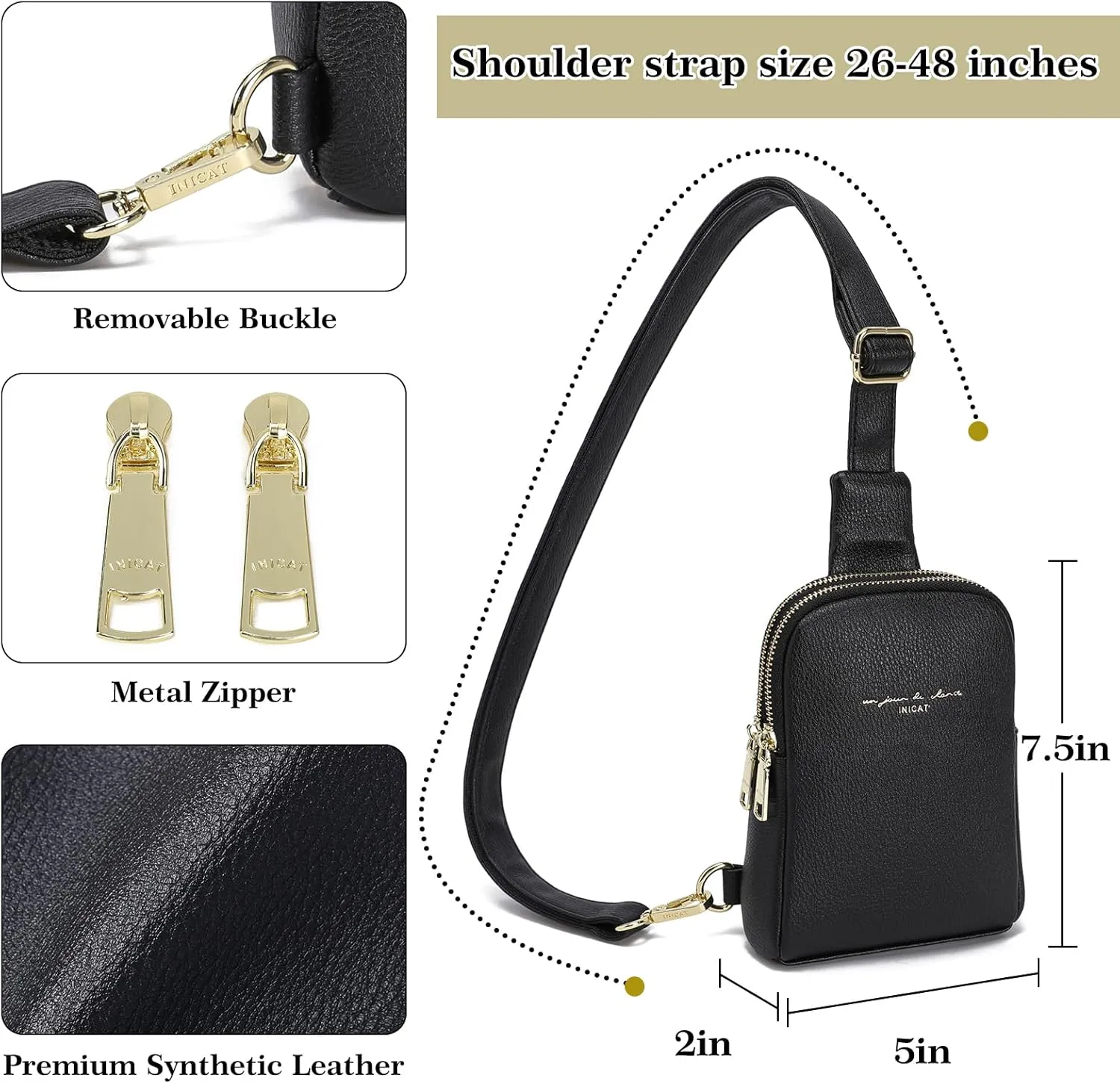 AOCINA INICAT Small Sling Bag Crossbody Vegan Leather Fanny Packs for Women Fashionable Chest Bag for Travel