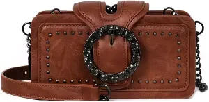 ARREBOL Small Vegan Leather Crossbody Bag for Women, Gothic Punk Style Studded Purse with Chain Strap