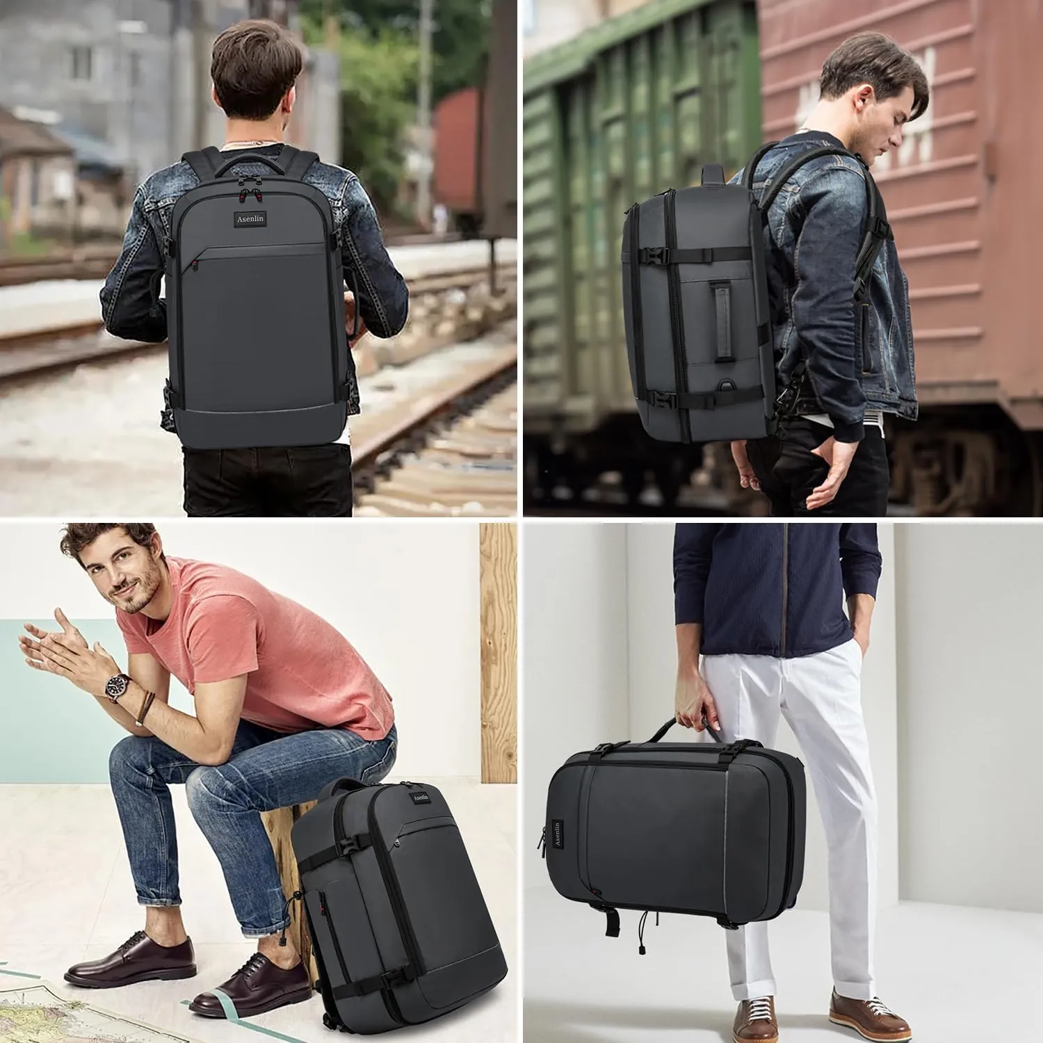 Asenlin 17 Inch Travel Laptop Backpack for Women Men，Business Travel Backpack Fit Flight Approved Water Resistant Computer Backpack Suitcase Backpack-DeepGrey