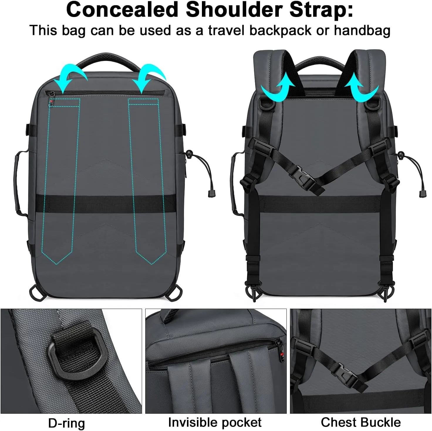 Asenlin 17 Inch Travel Laptop Backpack for Women Men，Business Travel Backpack Fit Flight Approved Water Resistant Computer Backpack Suitcase Backpack-DeepGrey