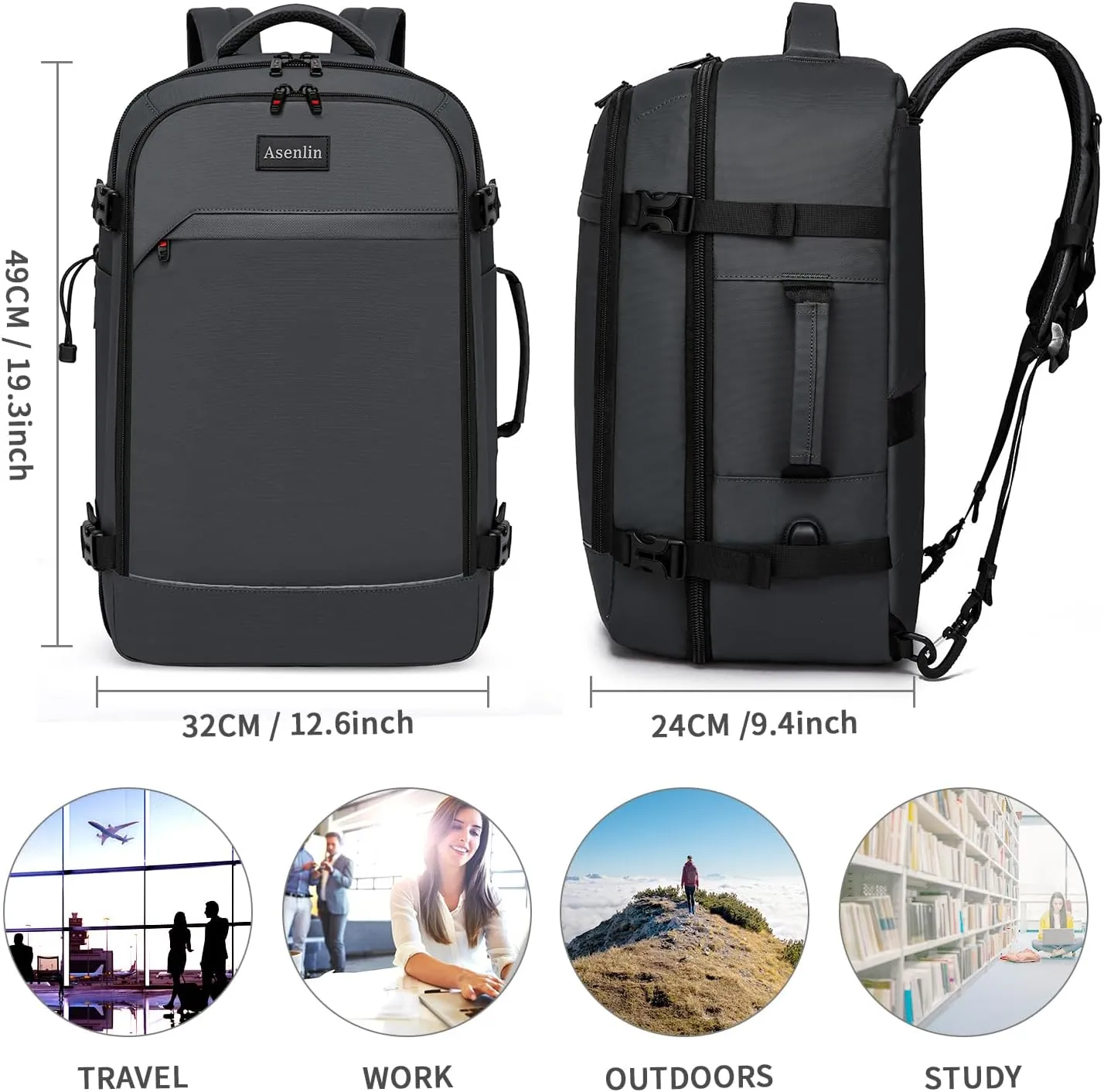 Asenlin 17 Inch Travel Laptop Backpack for Women Men，Business Travel Backpack Fit Flight Approved Water Resistant Computer Backpack Suitcase Backpack-DeepGrey