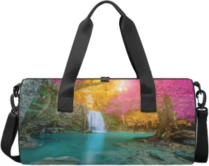 Autumn Forest Travel Duffel Bag Waterfall Autumn Forest Scenery Sports Gym Bag Men Women Sports Travel Luggage Bag 17.6”×9”×9 “ Duffel Bag Weekend Overnight Gym Bag Nvenient For Carrying