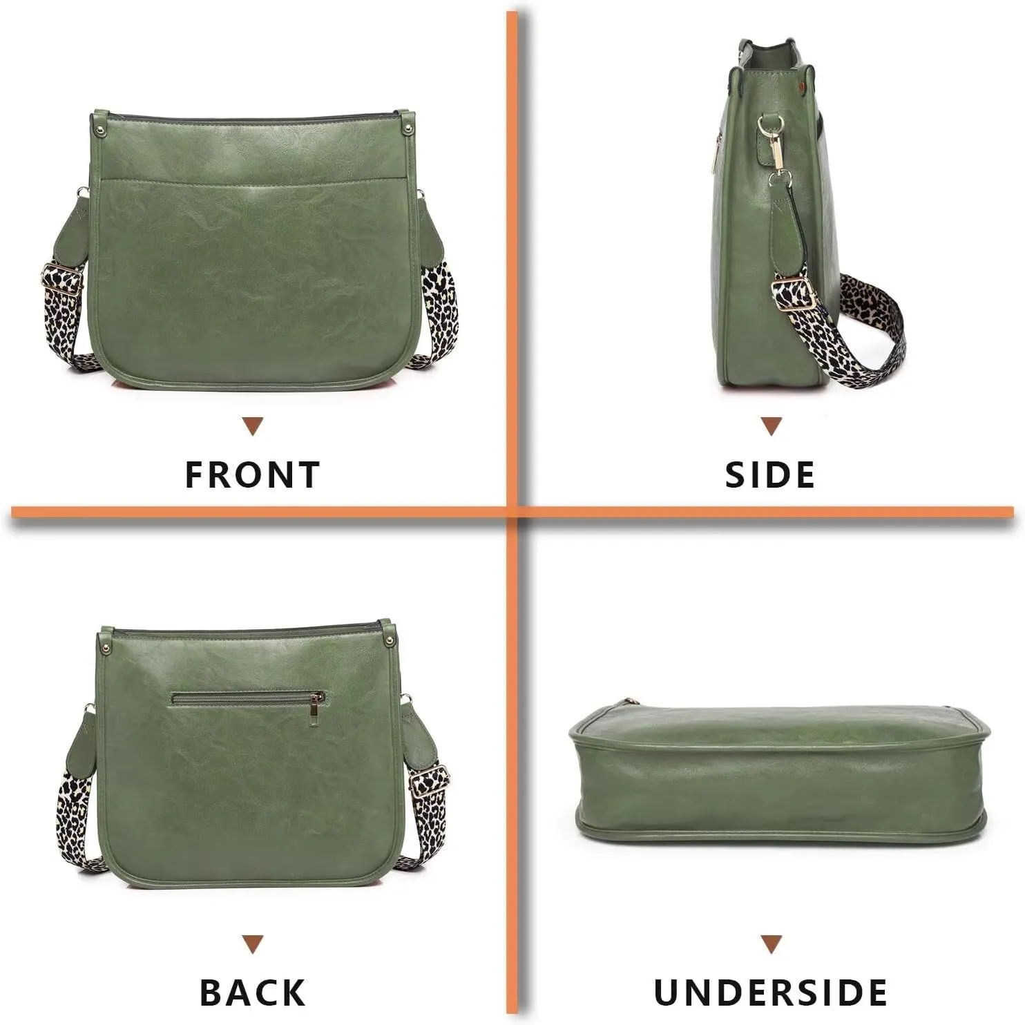 AUYOCO Vegan Leather Crossbody Bags for Women, Crossbody Purse with Guitar Strap Zipped Pockets Handbag Shoulder Bag