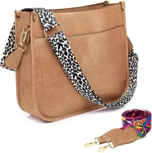 AUYOCO Vegan Leather Crossbody Bags for Women, Crossbody Purse with Guitar Strap Zipped Pockets Handbag Shoulder Bag