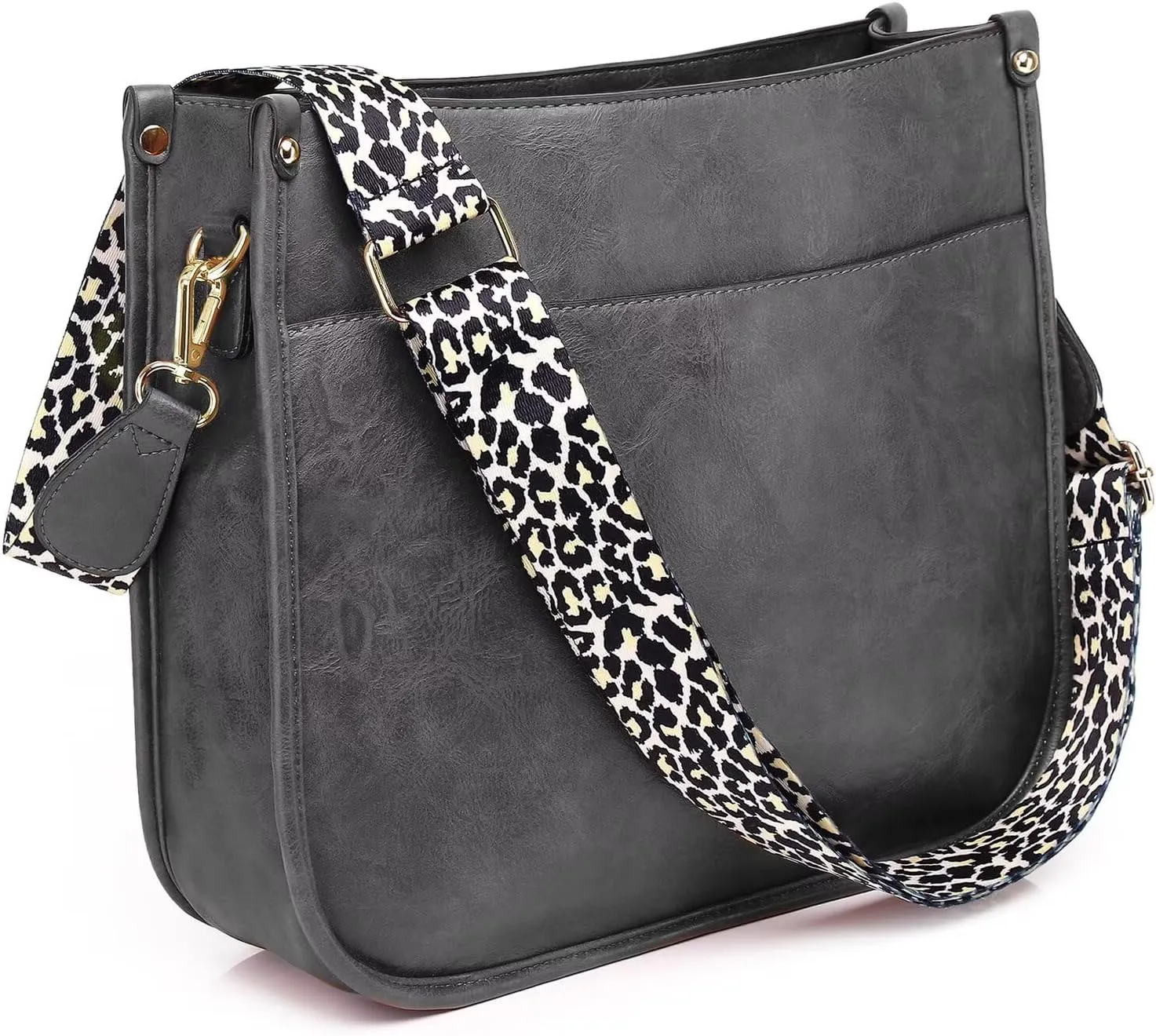 AUYOCO Vegan Leather Crossbody Bags for Women, Crossbody Purse with Guitar Strap Zipped Pockets Handbag Shoulder Bag