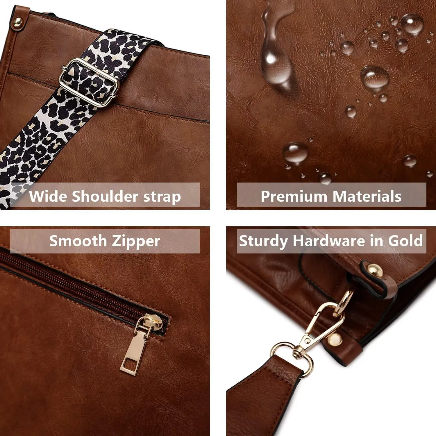 AUYOCO Vegan Leather Crossbody Bags for Women, Crossbody Purse with Guitar Strap Zipped Pockets Handbag Shoulder Bag