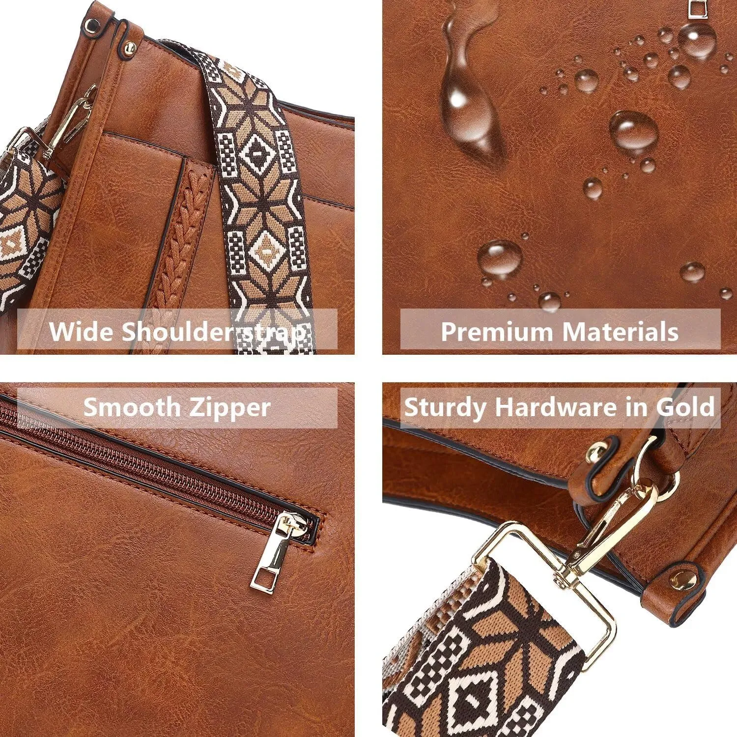 AUYOCO Vegan Leather Crossbody Bags for Women, Crossbody Purse with Guitar Strap Zipped Pockets Handbag Shoulder Bag