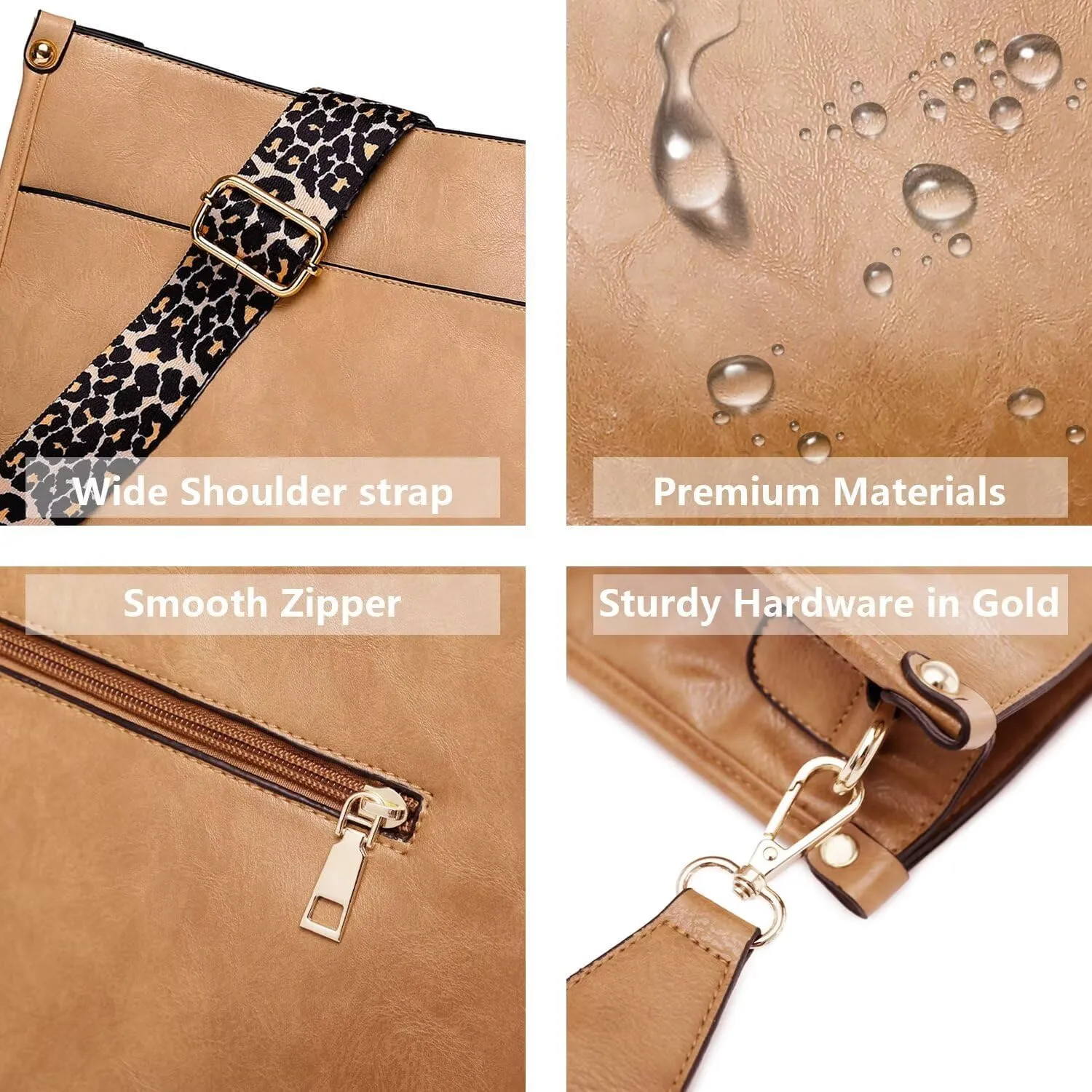 AUYOCO Vegan Leather Crossbody Bags for Women, Crossbody Purse with Guitar Strap Zipped Pockets Handbag Shoulder Bag