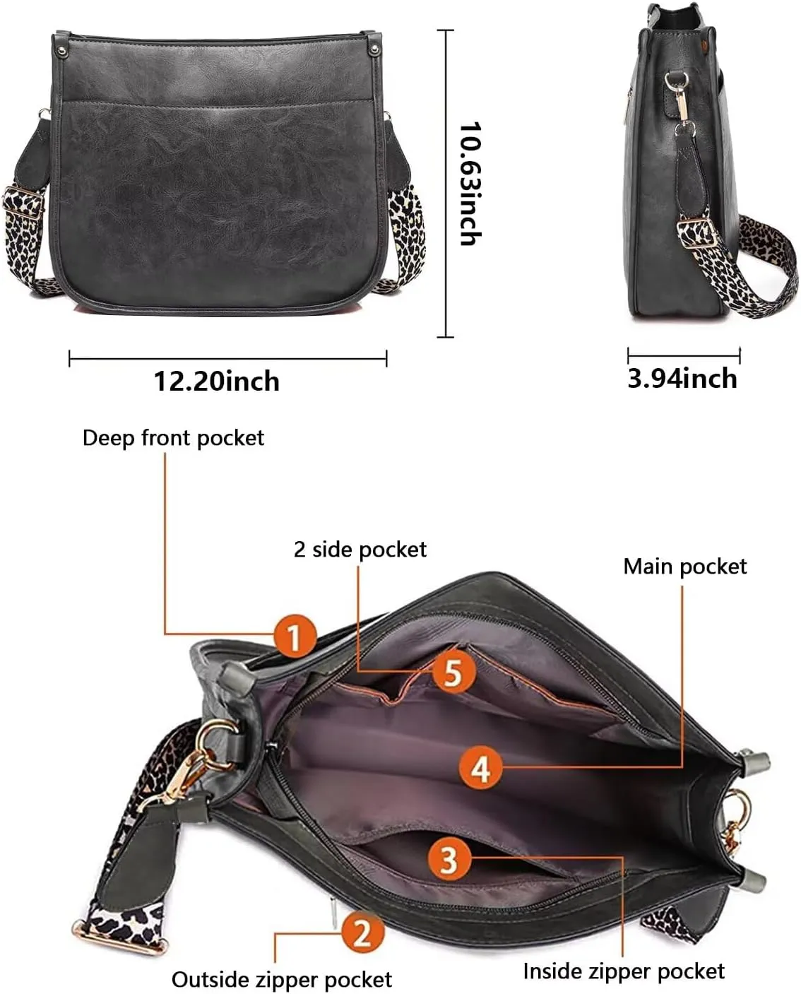 AUYOCO Vegan Leather Crossbody Bags for Women, Crossbody Purse with Guitar Strap Zipped Pockets Handbag Shoulder Bag