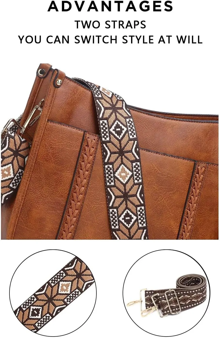 AUYOCO Vegan Leather Crossbody Bags for Women, Crossbody Purse with Guitar Strap Zipped Pockets Handbag Shoulder Bag