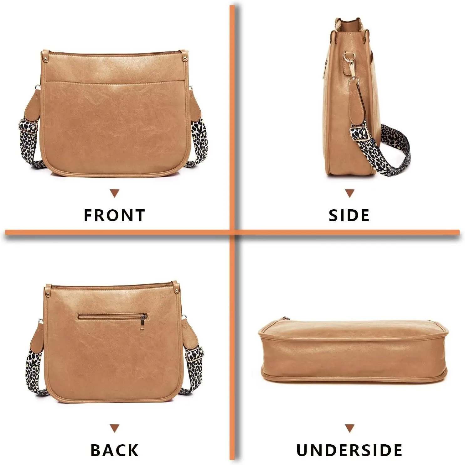 AUYOCO Vegan Leather Crossbody Bags for Women, Crossbody Purse with Guitar Strap Zipped Pockets Handbag Shoulder Bag
