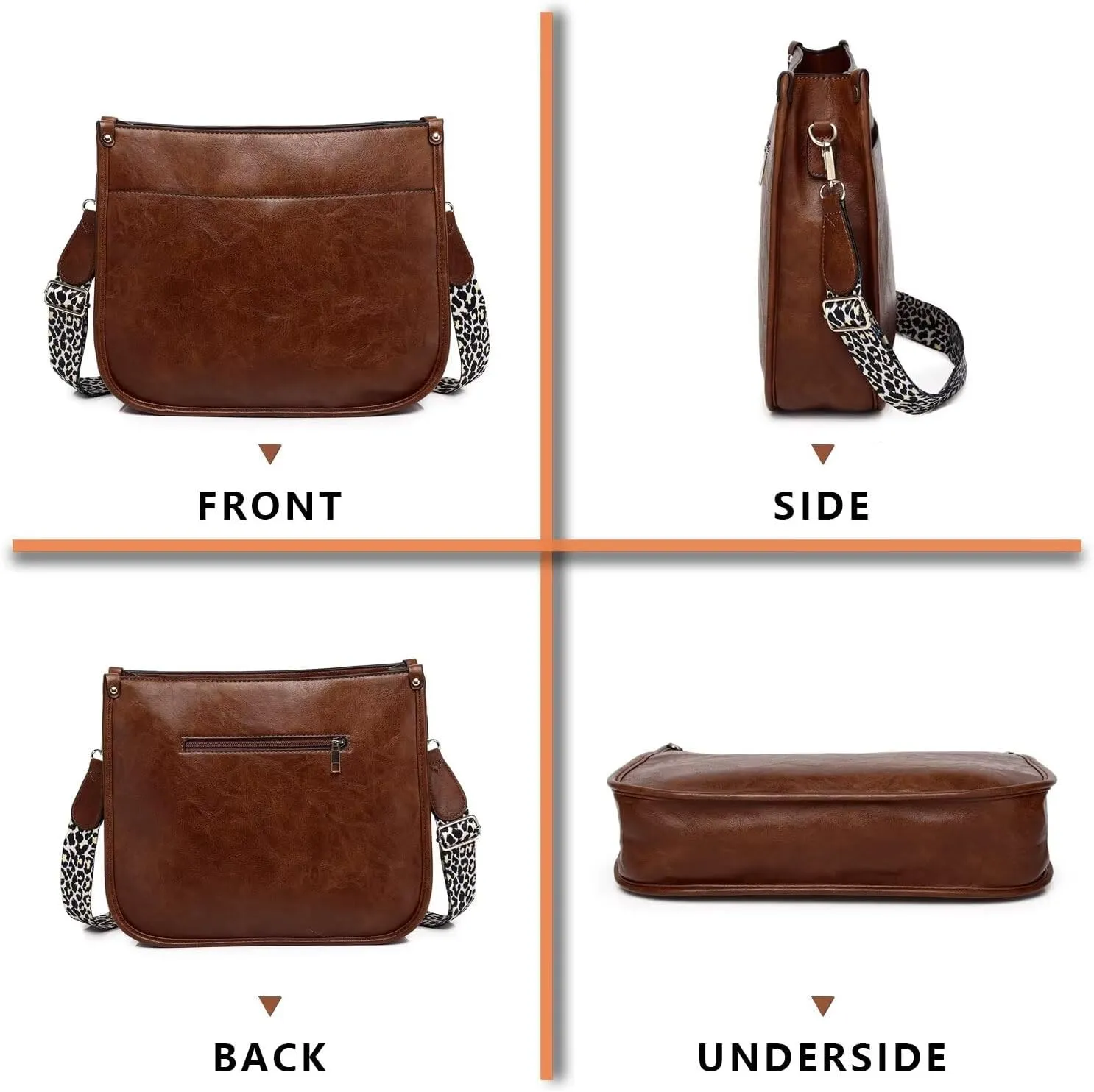 AUYOCO Vegan Leather Crossbody Bags for Women, Crossbody Purse with Guitar Strap Zipped Pockets Handbag Shoulder Bag