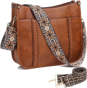 AUYOCO Vegan Leather Crossbody Bags for Women, Crossbody Purse with Guitar Strap Zipped Pockets Handbag Shoulder Bag