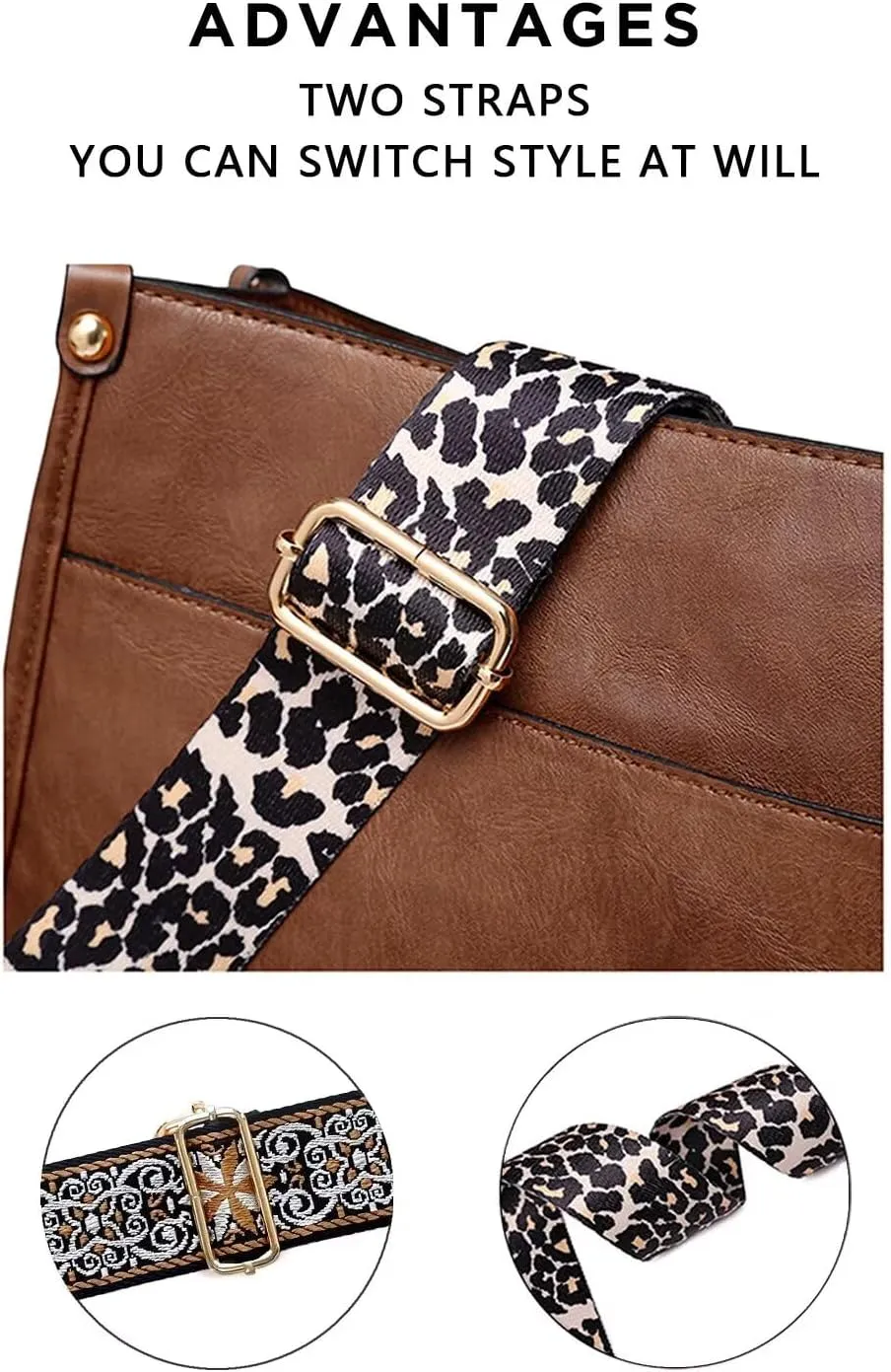 AUYOCO Vegan Leather Crossbody Bags for Women, Crossbody Purse with Guitar Strap Zipped Pockets Handbag Shoulder Bag
