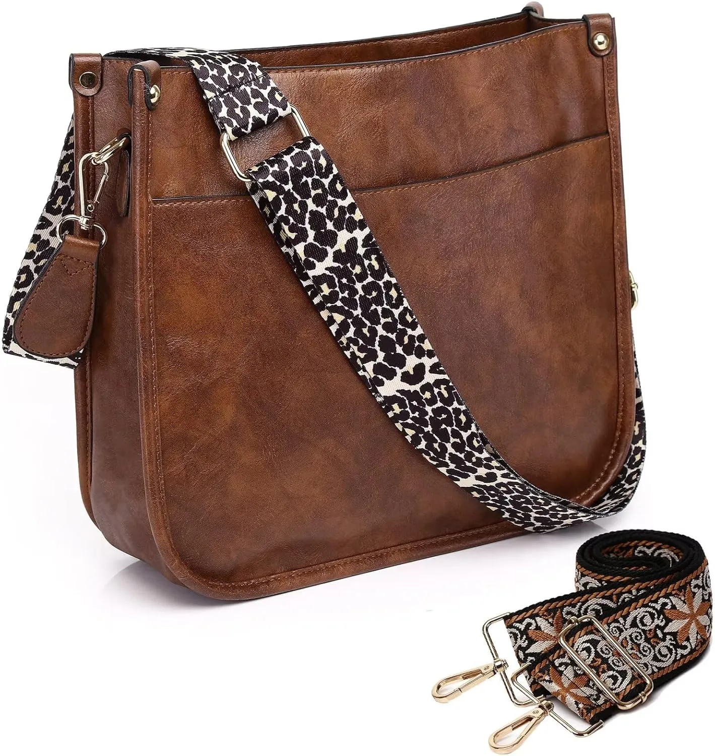 AUYOCO Vegan Leather Crossbody Bags for Women, Crossbody Purse with Guitar Strap Zipped Pockets Handbag Shoulder Bag