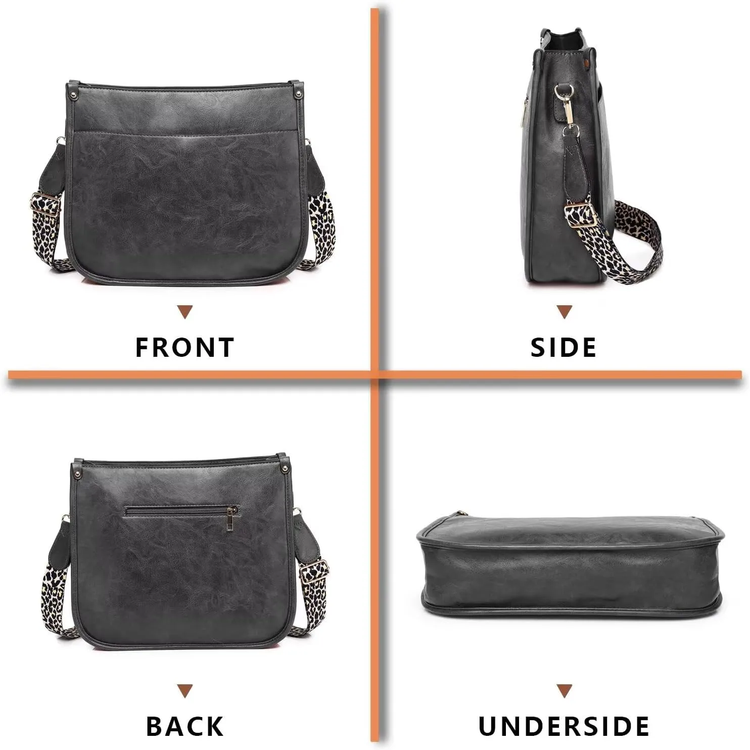 AUYOCO Vegan Leather Crossbody Bags for Women, Crossbody Purse with Guitar Strap Zipped Pockets Handbag Shoulder Bag