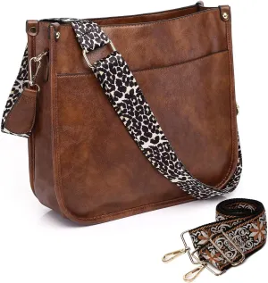 AUYOCO Vegan Leather Crossbody Bags for Women, Crossbody Purse with Guitar Strap Zipped Pockets Handbag Shoulder Bag