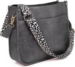 AUYOCO Vegan Leather Crossbody Bags for Women, Crossbody Purse with Guitar Strap Zipped Pockets Handbag Shoulder Bag