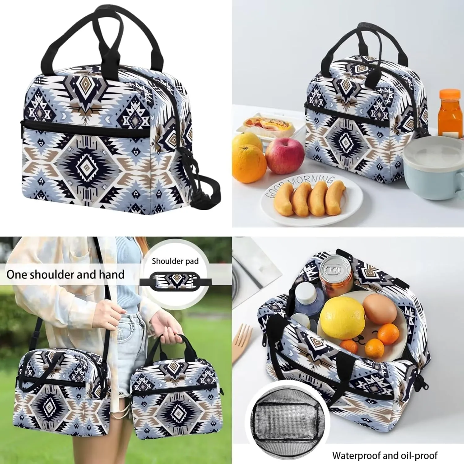 Aztec Boho School Bags for Teen Girls 10-12/12-14 Kids Backpack Set Middle School Students Bookbag Insulated Lunch Box Pencil Case Boys School Bag 17inch Back Pack Western Bagpack