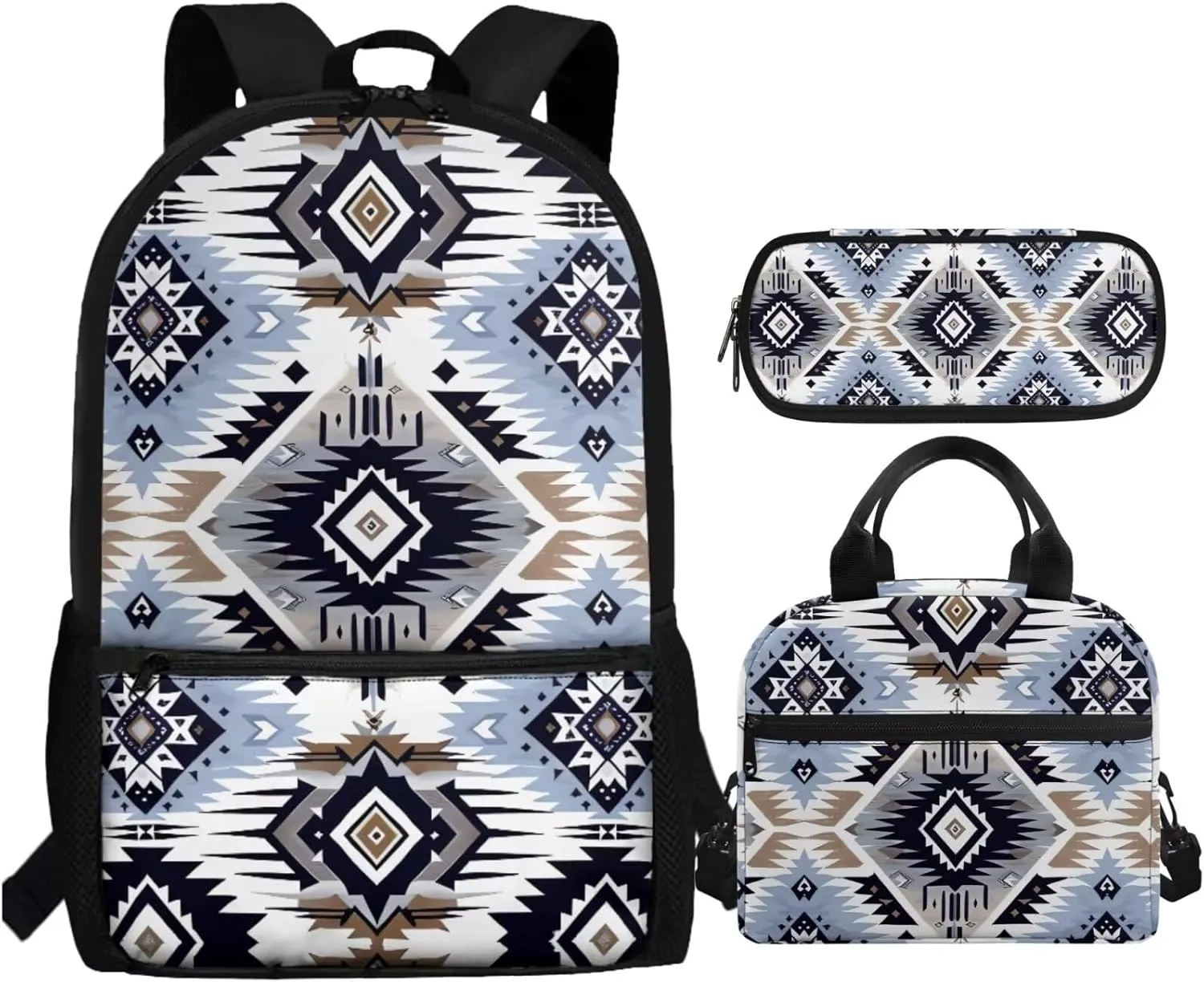 Aztec Boho School Bags for Teen Girls 10-12/12-14 Kids Backpack Set Middle School Students Bookbag Insulated Lunch Box Pencil Case Boys School Bag 17inch Back Pack Western Bagpack