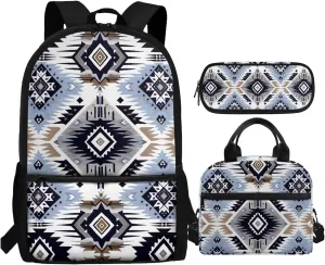 Aztec Boho School Bags for Teen Girls 10-12/12-14 Kids Backpack Set Middle School Students Bookbag Insulated Lunch Box Pencil Case Boys School Bag 17inch Back Pack Western Bagpack