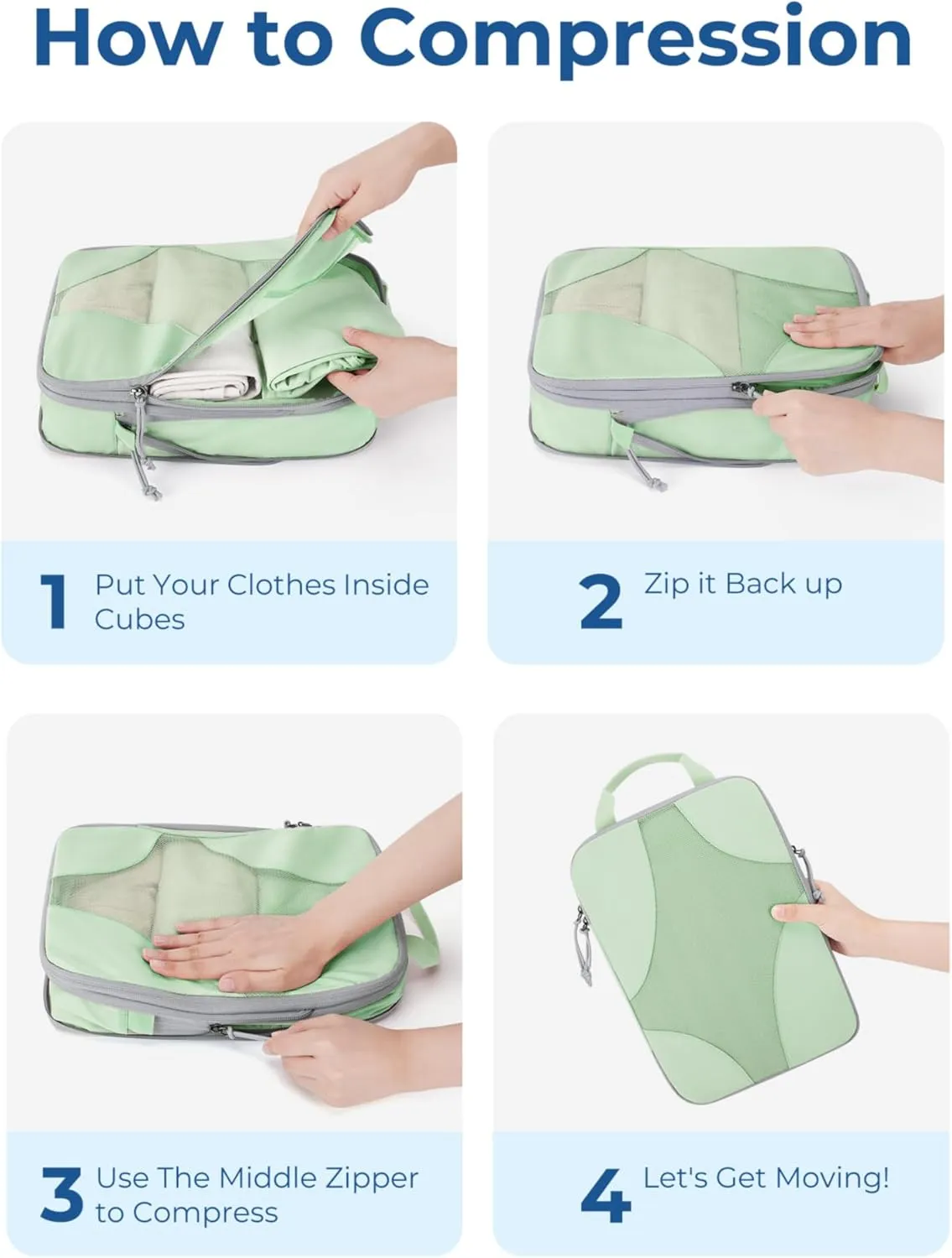 BAGSMART Compression Packing Cubes for Travel, Compressible Luggage Organizer for Cruise Ship, Lightweight Travel Essentials 6-Pack 1L 2M 2S 1Shoe Bag