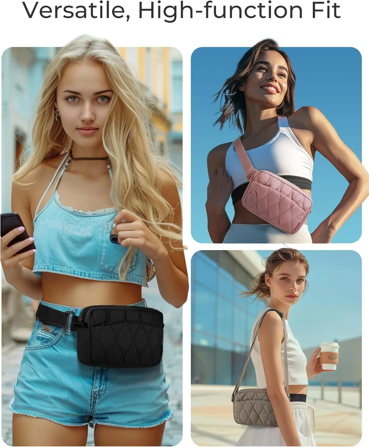 BAGSMART Fanny Packs for Women with Two Ways to Install the Adjustable Strap Lightweight Crossbody Belt Bag for Traveling Workout