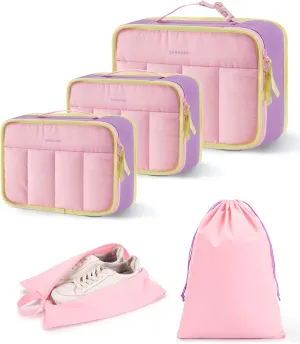 BAGSMART Hanging Packing Cubes for Travel Women, Large Capacity Luggage Organizers for Suitcases, Quilted Travel Essentials for Women, Clashing Colours