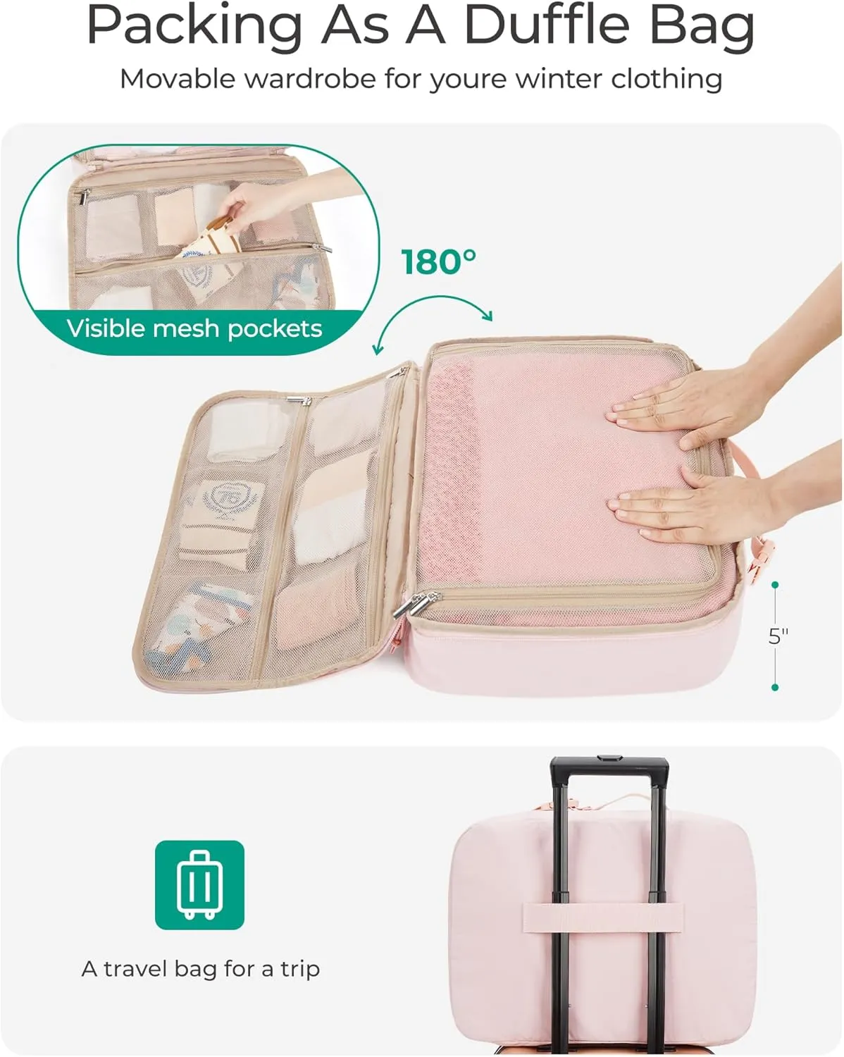 BAGSMART Hanging Packing Cubes for Travel Women, Large Capacity Luggage Organizers for Suitcases, Quilted Travel Essentials for Women