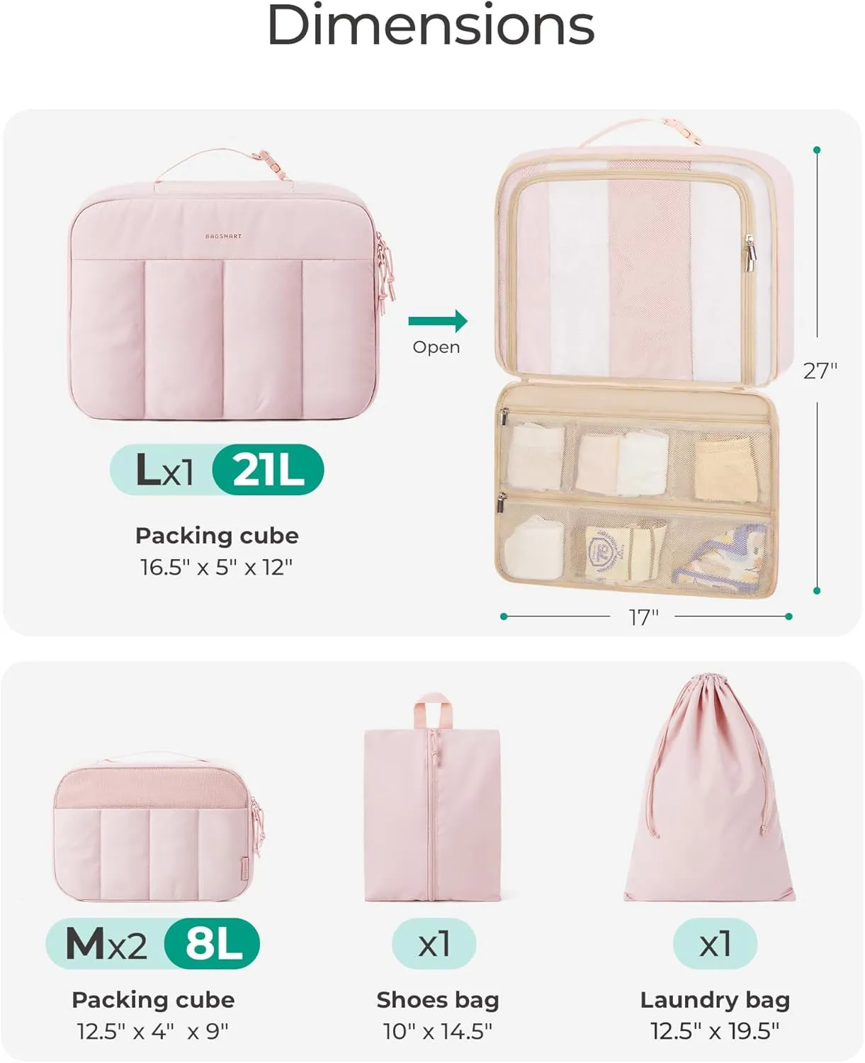 BAGSMART Hanging Packing Cubes for Travel Women, Large Capacity Luggage Organizers for Suitcases, Quilted Travel Essentials for Women